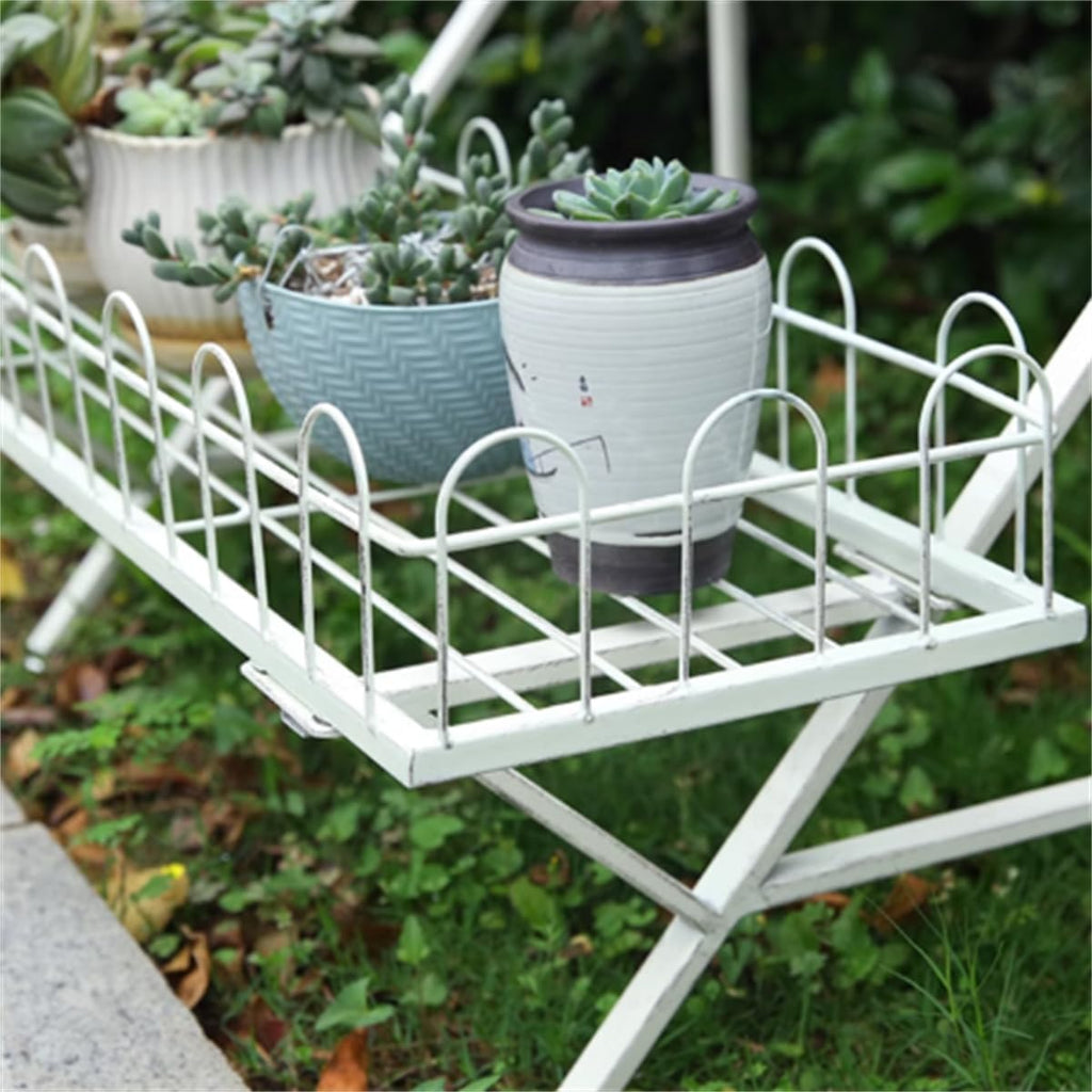 Trapezoidal Floor-Standing Flower Stand, Heavy-Duty Metal Plant Stand,Multi-Layer Storage Rack, Kindergarten Decorative Rack,Garden Potting Benches & Tables,for Courtyard Garden Balcony,White