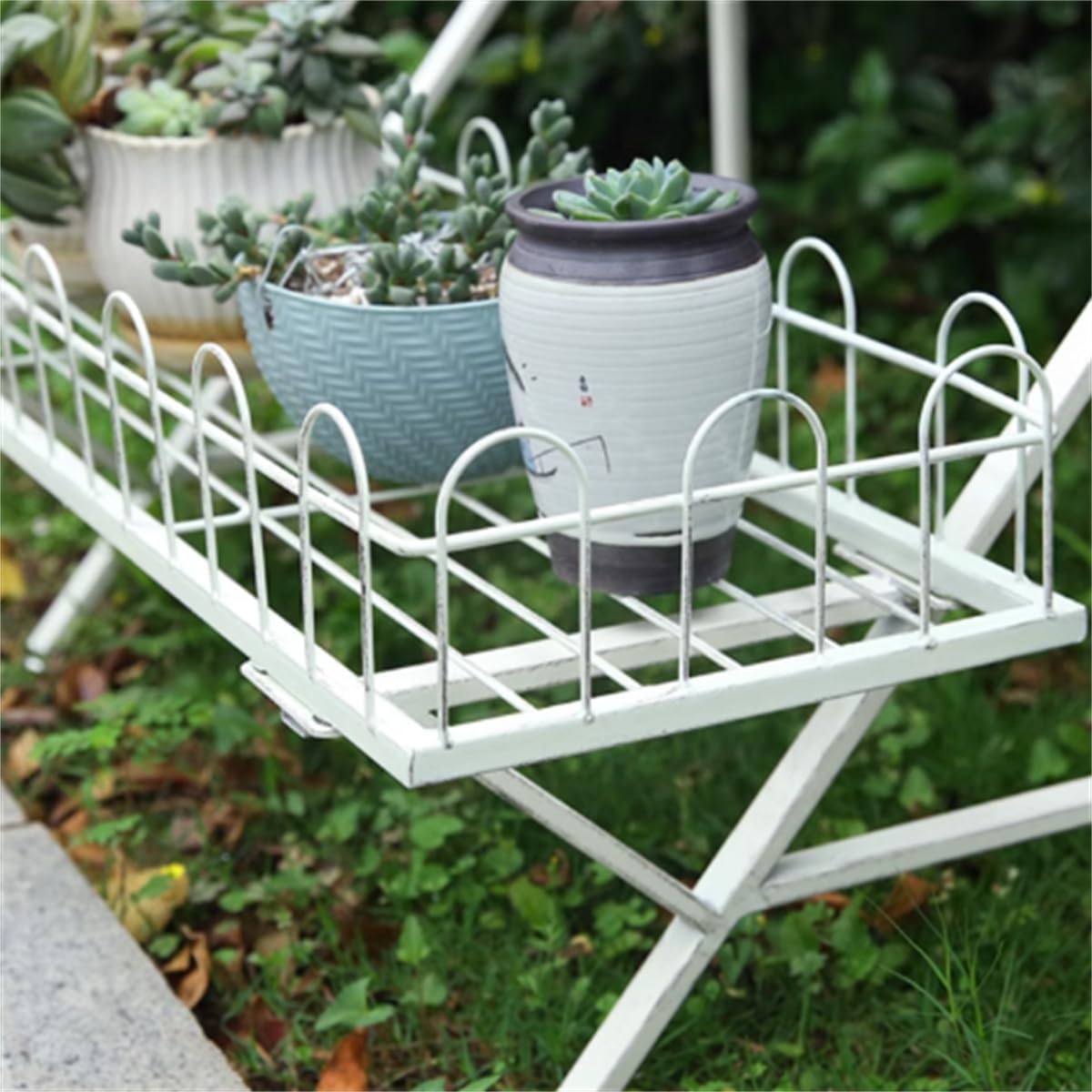 Trapezoidal Floor-Standing Flower Stand, Heavy-Duty Metal Plant Stand,Multi-Layer Storage Rack, Kindergarten Decorative Rack,Garden Potting Benches & Tables,for Courtyard Garden Balcony,White