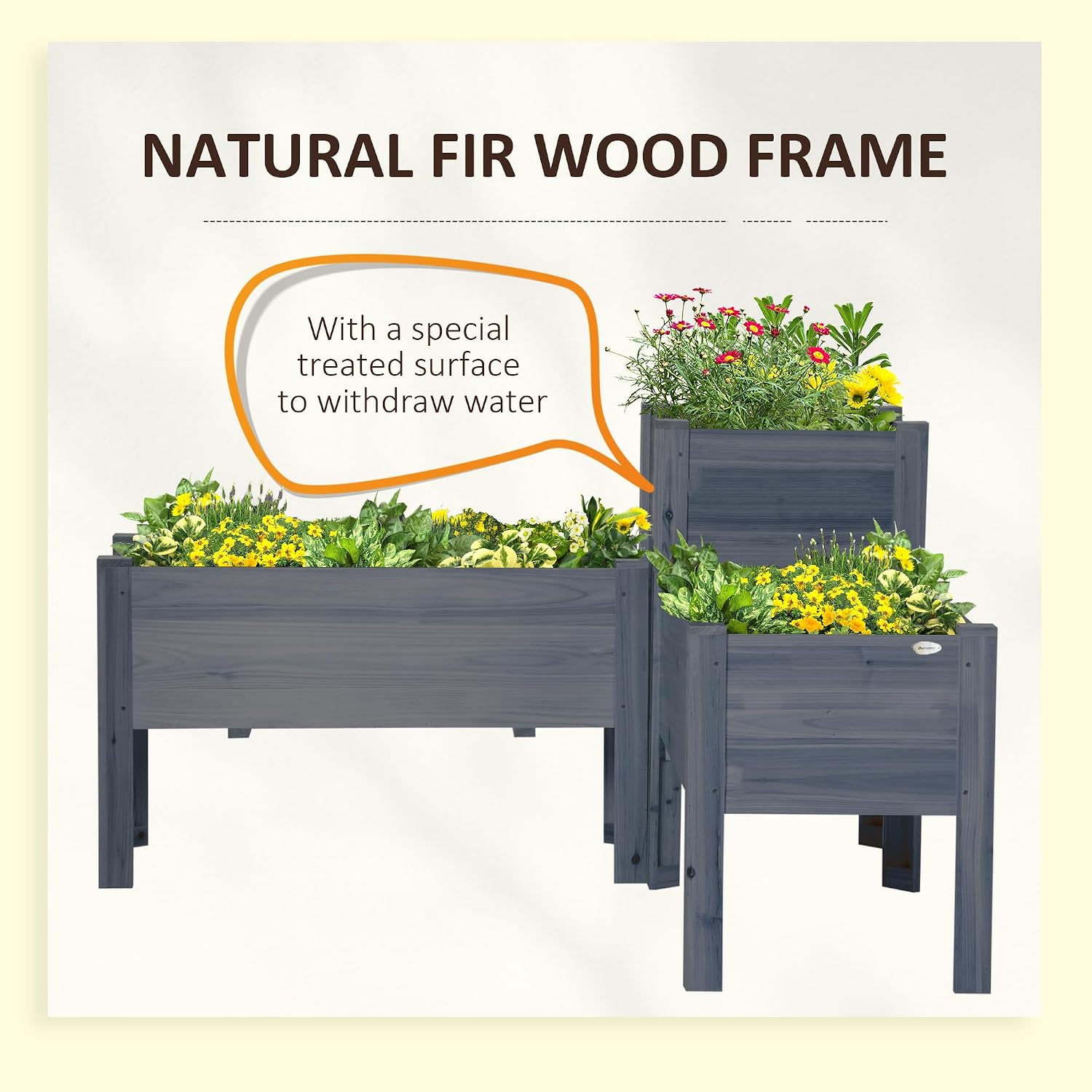 Outsunny Raised Garden Bed Set of 3, Wooden Elevated Planter Box with Legs and Bed Liner, for Backyard and Patio to Grow Vegetables, Herbs, and Flowers, Gray