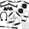 Junkin 19 Pieces LAT Pull Down Bars Cable Machine Attachments for Home Gym Triceps Rope Pull Down Equipment Weight Machine Accessories for Fitness Workout Strength Training