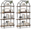 Giantex Arched Bookshelves Set of 2, 4-Tier Industrial Open Bookcase with Sturdy Metal Frame, Freestanding Display Storage Organizer for Living Room, Home Office and Bedroom, Rustic Brown