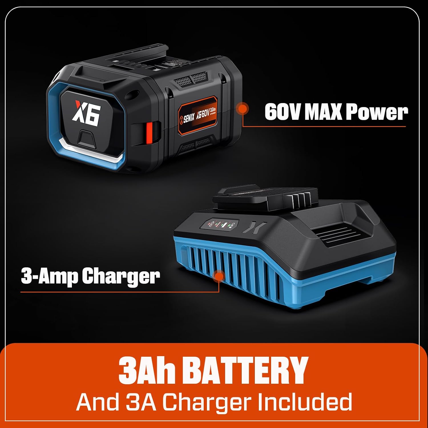 SENIX 16-Inch String Trimmer, 60V Cordless Weed Wacker, Variable Speed, 3.0Ah Battery and Charger Included