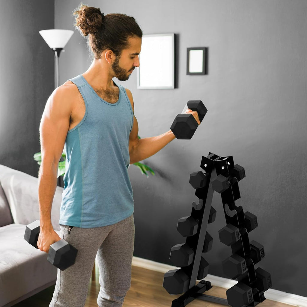 RitFit Rubber Coated Hex Dumbbell Set with Rack, 5-780LB for Home Gym Strength Training, Anti-Slip Knurled Handle, Hexagon Anti-Roll, Heavy-Duty Storage Rack