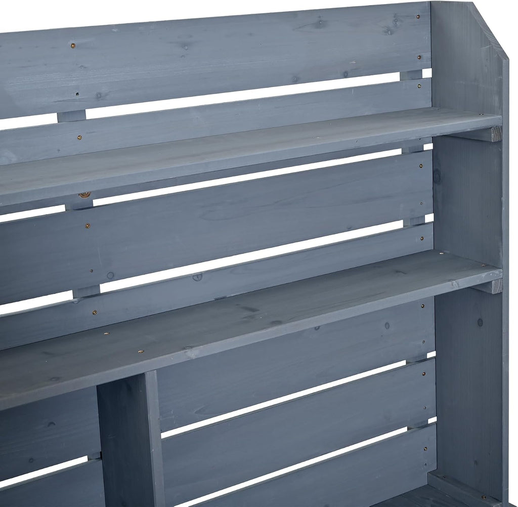 Polibi 65' H Large Garden Potting Bench with Lockable Wheels,Hutch Top & Storage Cabinet, Fir Wood Outdoor Kitchen Island Prep Cart with Drawers and Removable Shelves for Grilling, Gray