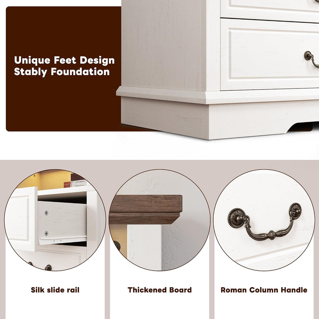 EnHomee 10 Drawers Dresser for Bedroom 55.2''Wide Wood Dresser White with LED & Power Outlet Large Space Saver & Chests of Drawers for Hallway, 55.2' W x 39.4' H x15.8 D