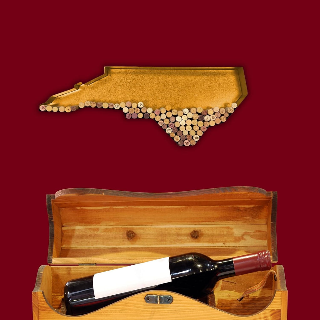 NEONSİGN North Carolina State Map Wine Cork Holder, Metal Wall Decor for Wine Lovers, Rustic Bar or Kitchen Display, Decorative Cork Storage Shaped Like North Carolina (Gold, 18 inch)