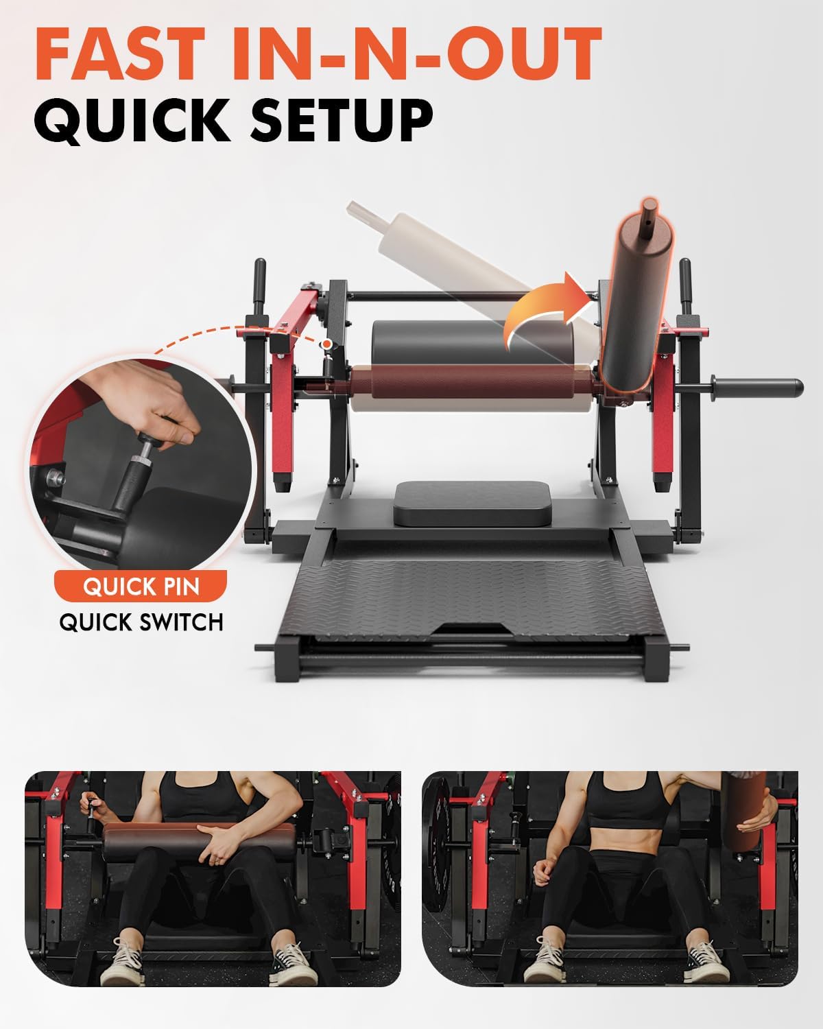 GMWD Hip Thrust Machine, 800LBS Plate-Loaded Glute Bridge Machine with Weight Holder, Heavy Duty Butt Exercise Equipment for Glute Muscles Building and Butt Shaping, Adjustable Footboard(R100LB