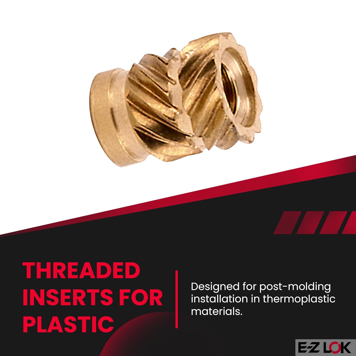 E-Z LOK Threaded Insert for Plastic Straight Flush Brass Thread Inserts 4-40 (Pack of 2000)