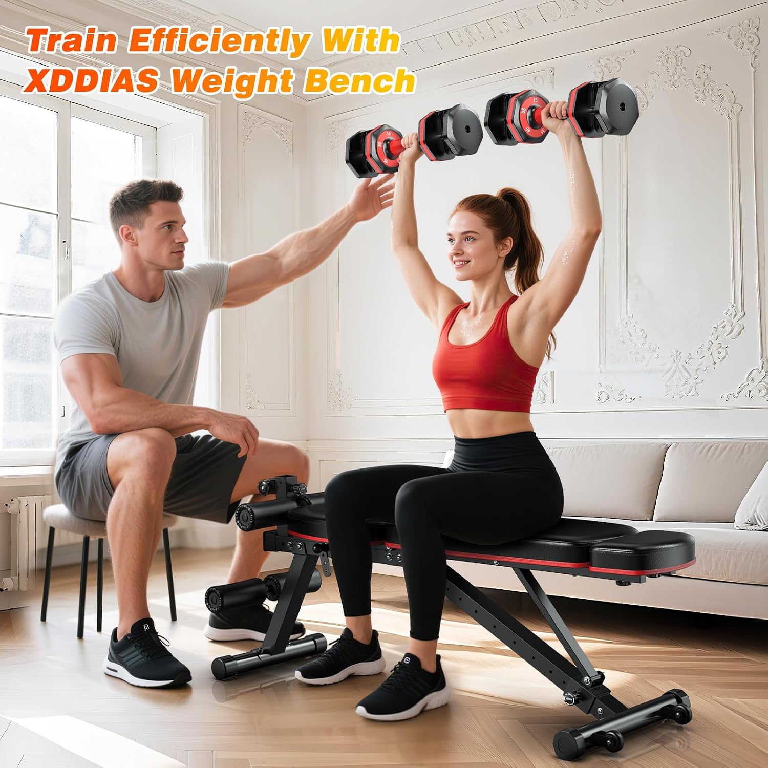 XDDIAS Adjustable Dumbbells Set of 2 for Strength Training, One-Hand Quick Adjust, 25/55/80/90 lbs Options, Anti-Slip Grip Handle, Compact Home Gym Weights for Men Women