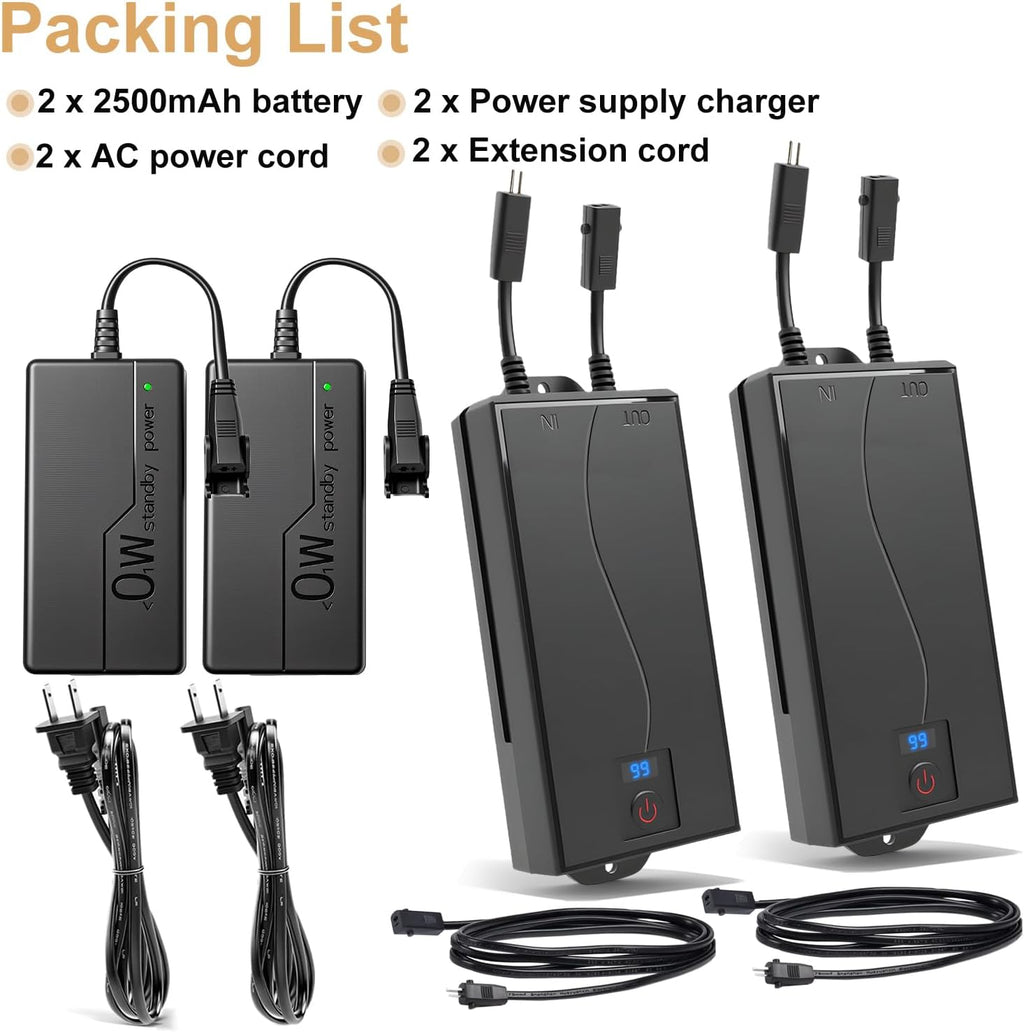 2 Pack Battery Pack for Reclining Furniture - Universal Recliner Battery Pack with LCD Display for Electric Recliners, Sofas, Lift Chairs and Couch - only Compatible with 2-Pin Motion 2500mAh 25.9V
