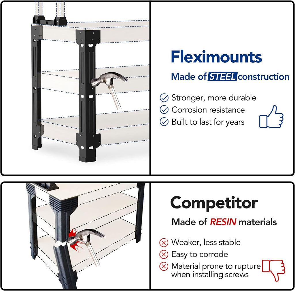 FLEXIMOUNTS Steel Workbench Kit 5 Legs with Shelf Brackets L Shaped Heavy Duty Work Bench for Garage Workshop Storage Shelving Workbenches Frame Black Customize Work Table, Lumber Not Included
