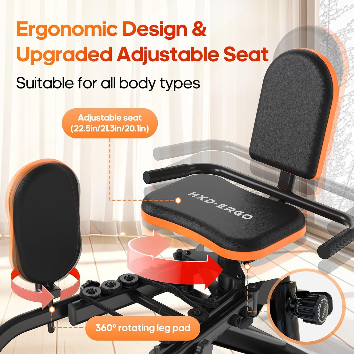 HXD-ERGO Hip Abductor/Adductor Machine for Home Gym, 6-Level Glute Machine & Thigh Workout Equipment, Booty Builder with Plush Padding, Compact Leg Exercise Euipment for Women & Men