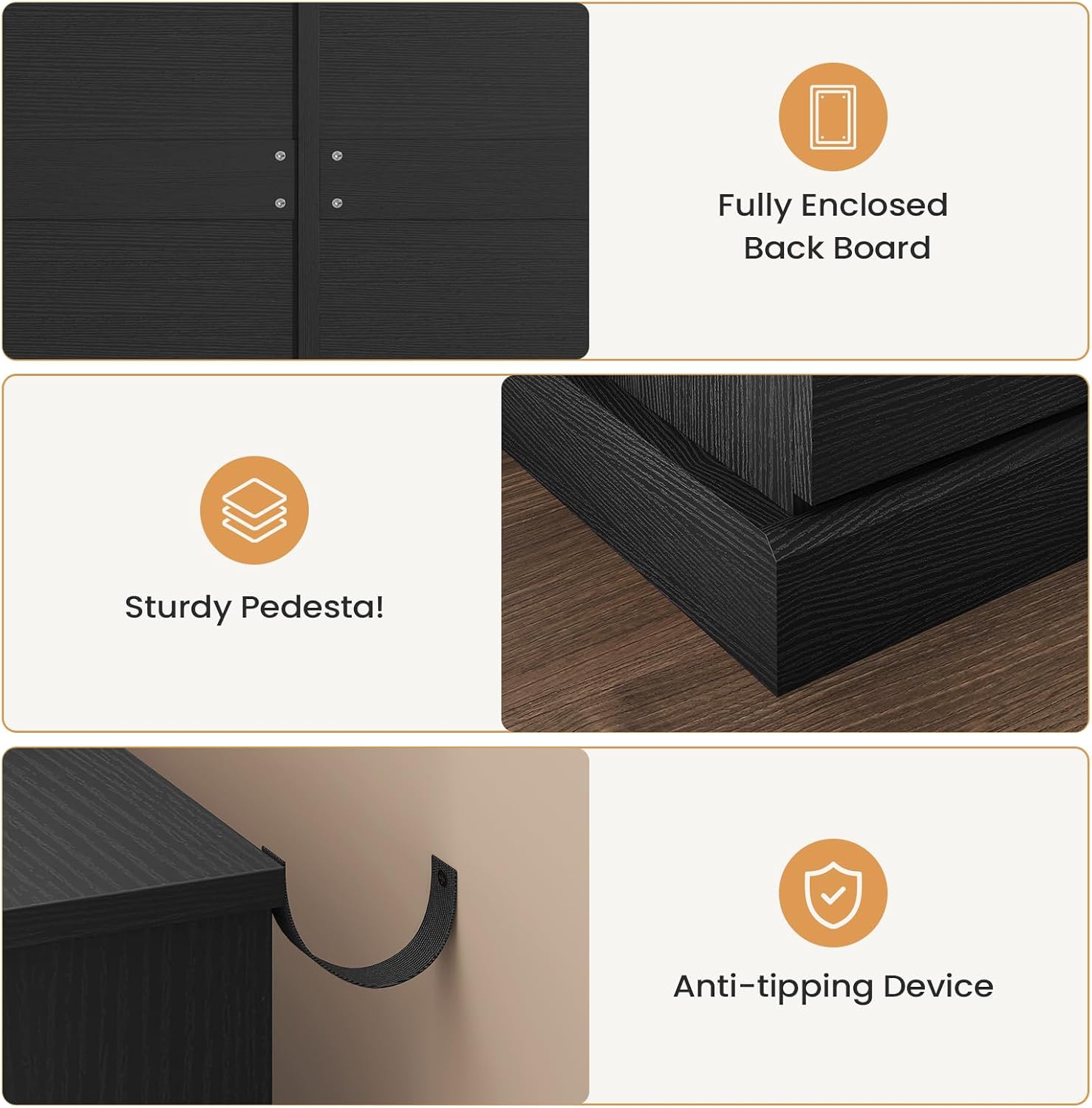DICTAC Black Dresser for Bedroom with LED Lights with Charging Station, 6 Drawer Double Dresser with No Handle Drawers, Modern Chest of Drawers for Living Room, Entryway