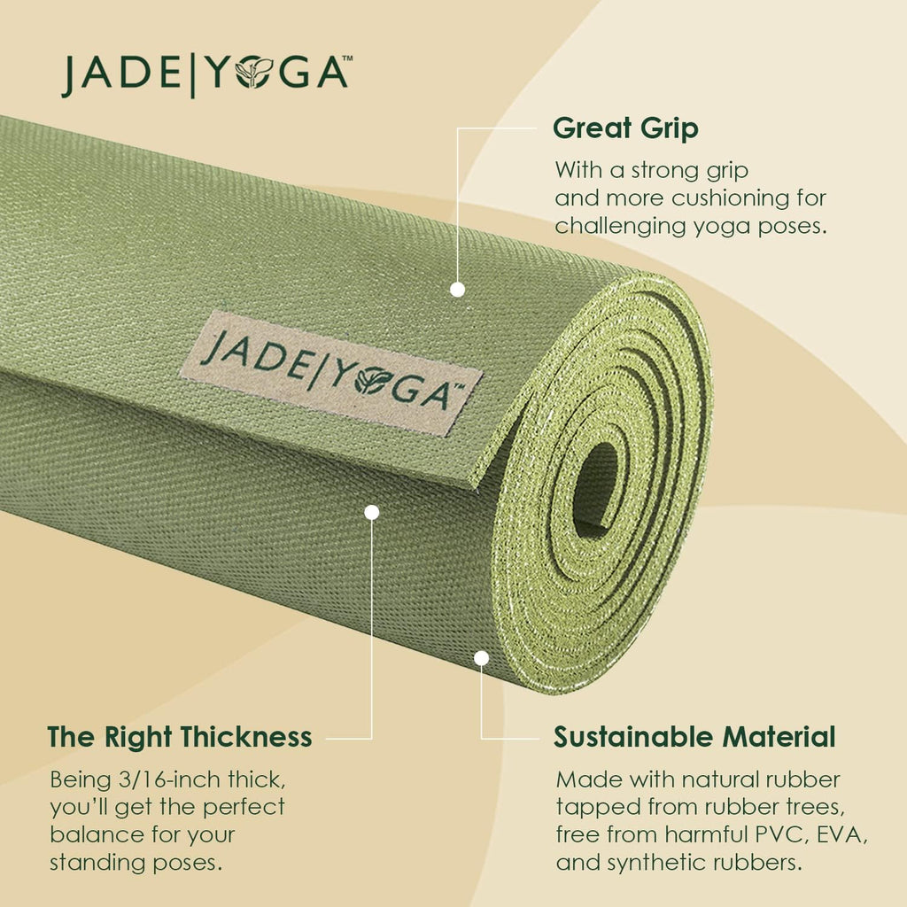 JadeYoga Harmony Yoga Mat - Durable & Thick Gym Fitness Mat, Non-Slip Natural Rubber Yoga Mat - Home Exercise & Stretching Mat, Workout Mat - Yoga, Pilates & Meditation for Women & Men