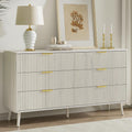 LYNSOM 55' Wide Fluted Dresser for Bedroom with 6 Drawer, Modern Chest of Drawers with Curved Profile Design and Metal Handles, Wood Dresser TV Stand & Storage Organizer for Living Room, White