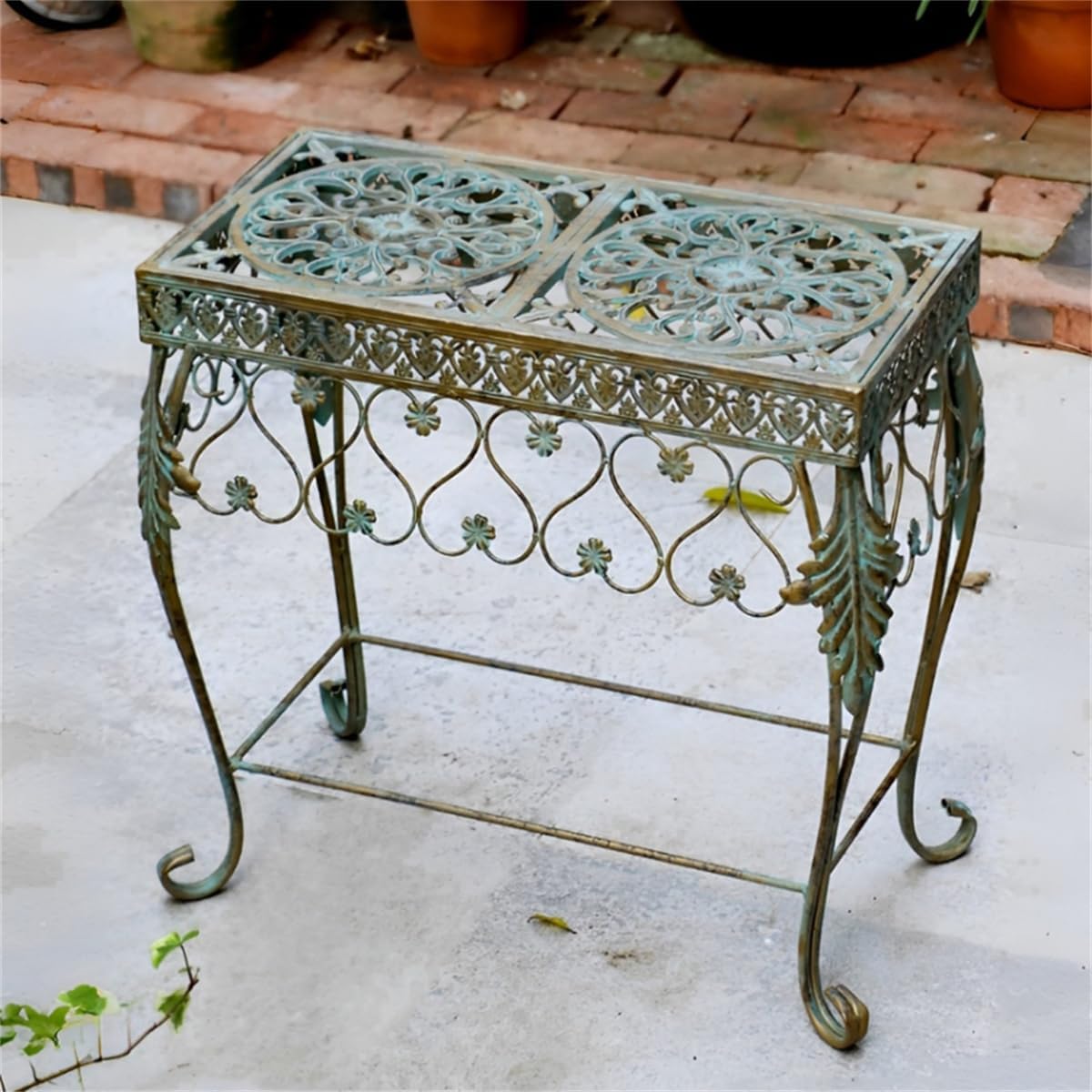 Outdoor Wrought Iron Flower Stand, Heavy Duty Garden Potting Bench Table,2 Tier Metal Plant Stand,Large Garden Work Bench Station,for Home Garden Backyard,A