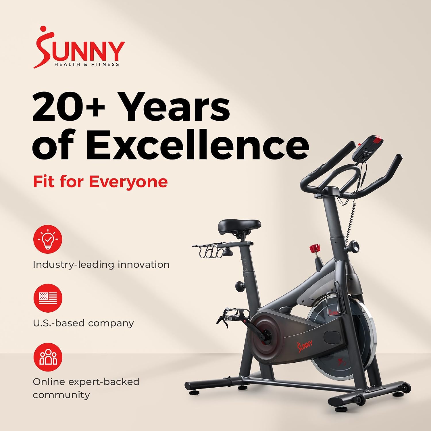 Sunny Health & Fitness Smart Magnetic Indoor Cycling Bike, Stationary Exercise Cardio Equipment, Free SunnyFit Training App