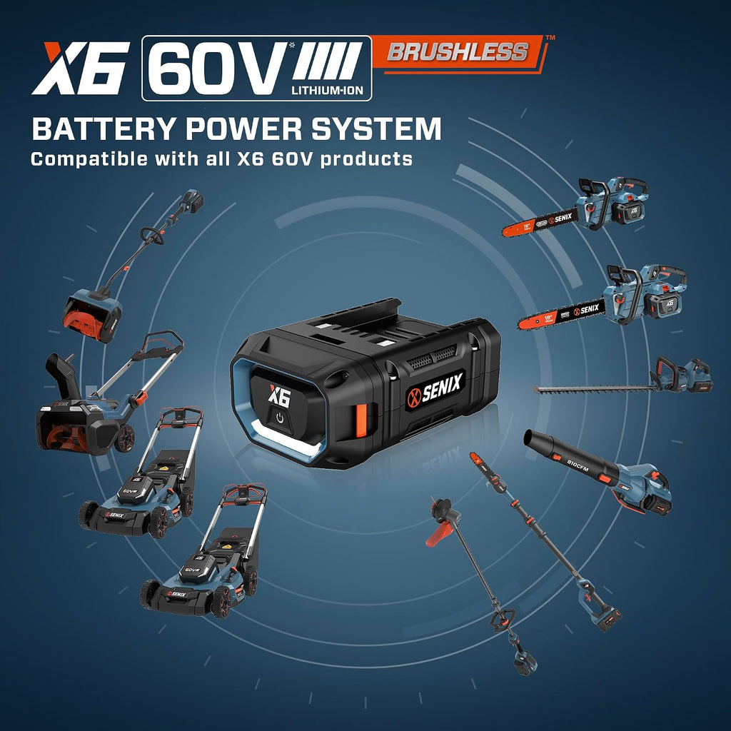 SENIX X6 60 Volt Max* 4 Ah Lithium-ion Battery 60 Volt Max* Cordless Lawn and Garden Tools, Fade-Free, Battery Indicator Lights (B40X6)