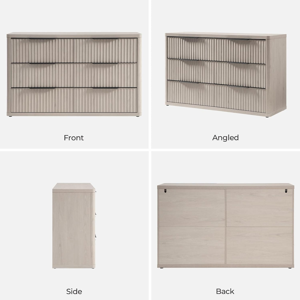 SICOTAS Dresser for Bedroom 107' Wide 6 Drawer Dressers & Chests of Drawers for Closet Long Large Modern TV Stand Set for Clothes Storage Fluted Wide Clothes Closet for Hallway Entryway, White Alder
