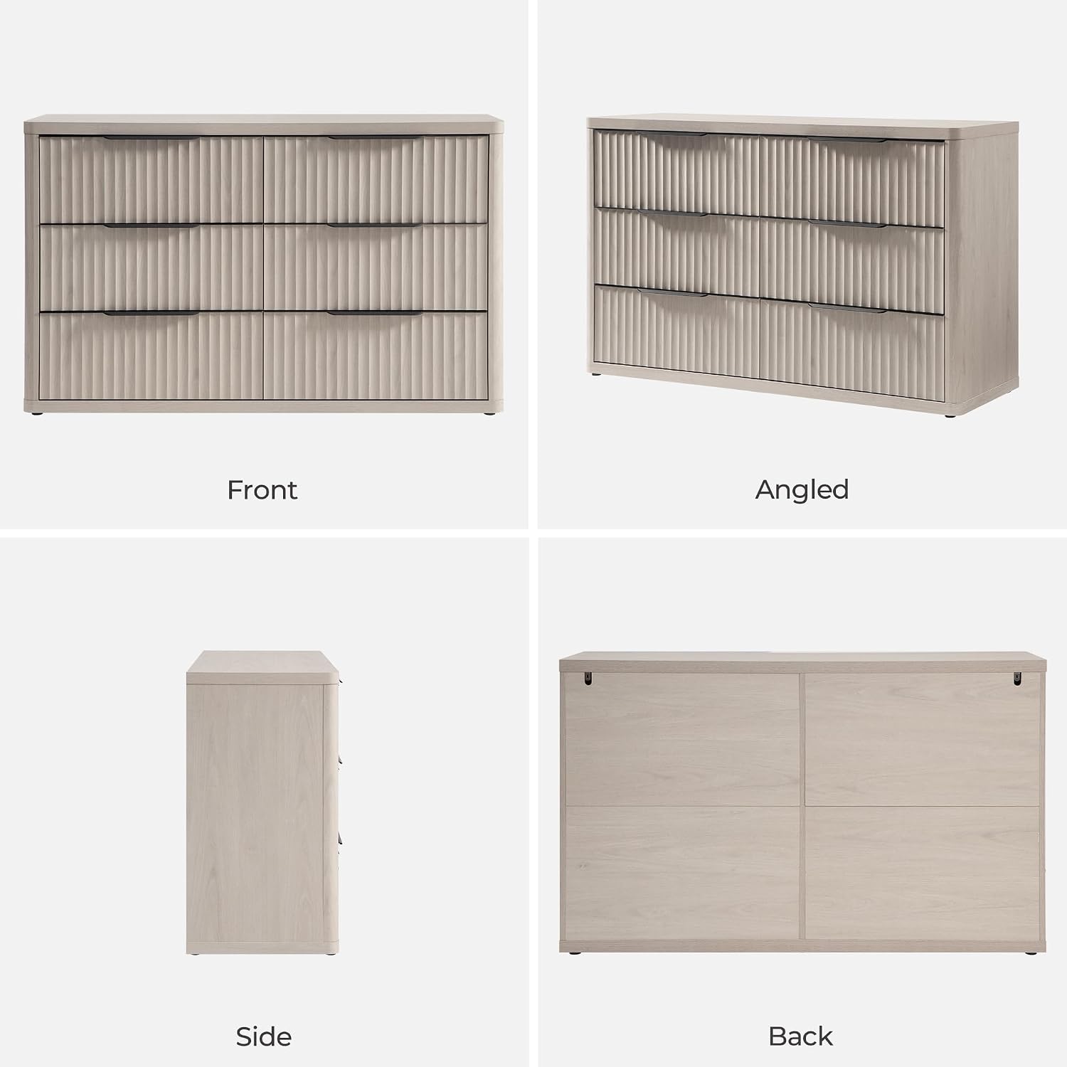 SICOTAS Dresser for Bedroom 107' Wide 6 Drawer Dressers & Chests of Drawers for Closet Long Large Modern TV Stand Set for Clothes Storage Fluted Wide Clothes Closet for Hallway Entryway, White Alder