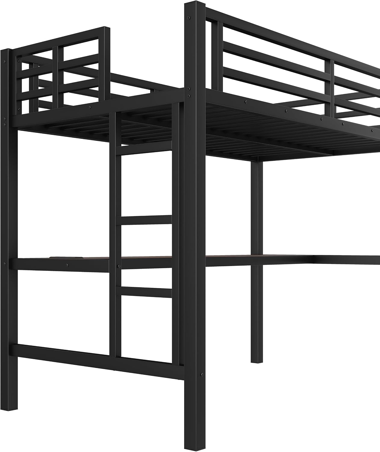 Bellemave Metal Twin Size Loft Bed with Desk and Charging Station,Heavy Duty Loft Bed Frame with LED Lights and USB for Kids,Teens,Adults,Twin Size,Black