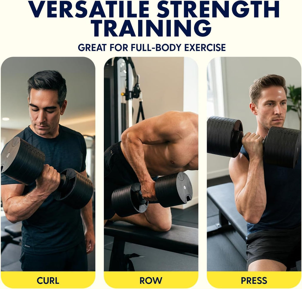 SQUATZ Adjustable Dumbbells with Quick Weight Change, Space-Saving Dumbbell Set with Anti‑Slip Handle, Secure Locking System, Heavy‑Duty Plates & Base for Home Workout and Strength Training