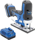Kreg 20V Ionic Drive Barrel Grip Jigsaw, 20V Blue Ion Charger & Blue Ion 2Ah Battery Pack - Cordless & Compact - Precision Cutting - 20V Variable Speed - LED Lights & Built-In Blower - KPTBJS100A