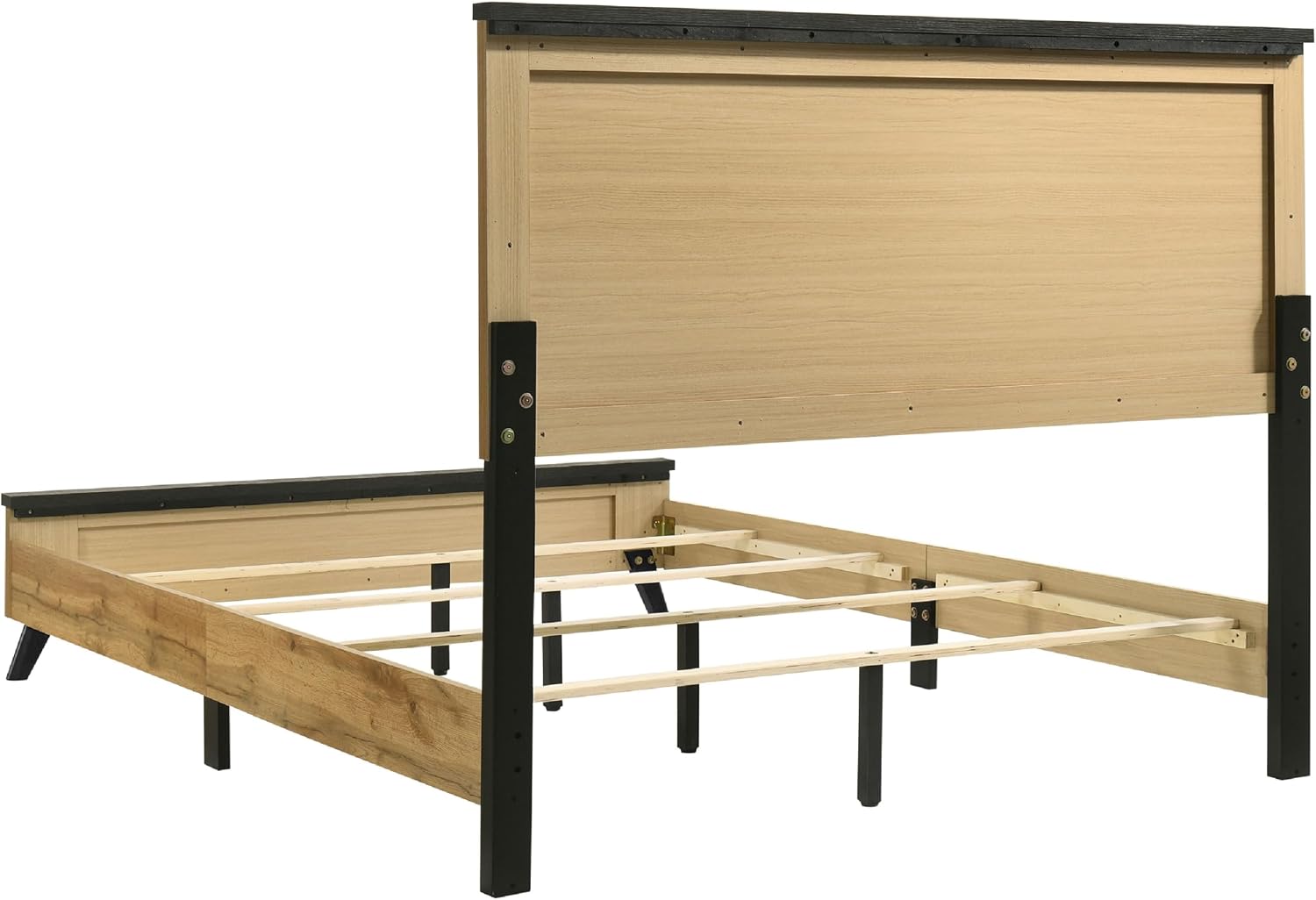 Benzara Wemy 5 Piece Full Size Bed Set, Rustic Brown Pine Wood, Tapered Legs