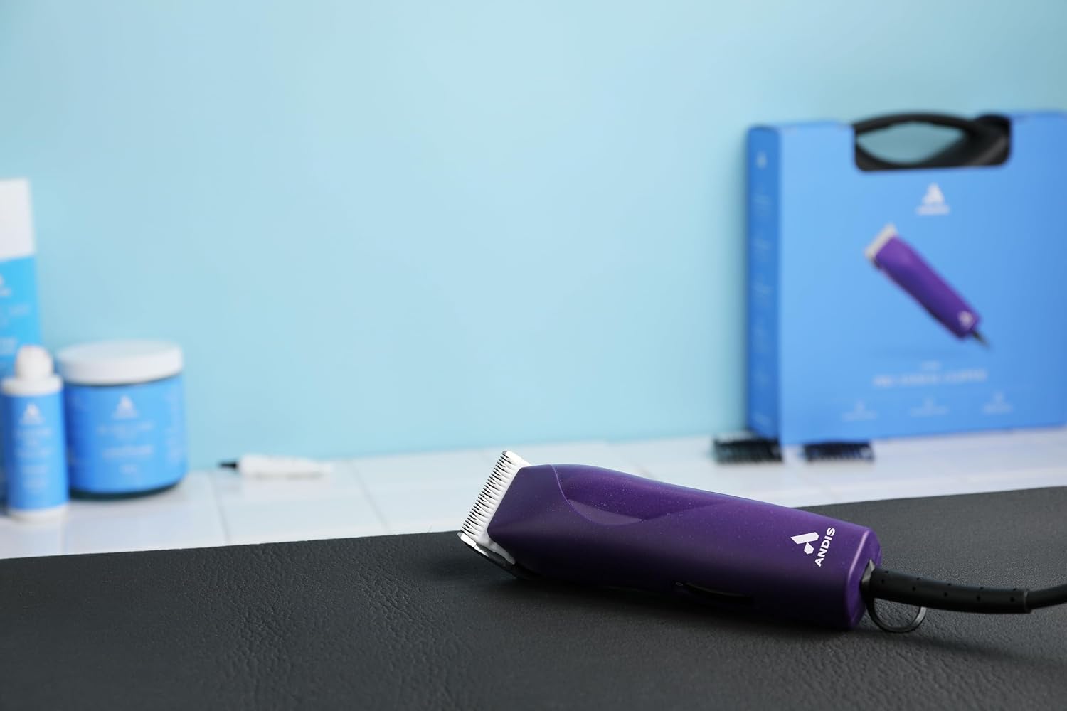 Andis 24820 EasyClip Professional-Animal 7-Piece Detachable Ceramic Blade Clipper Kit, Frustration Free Packaging, Purple