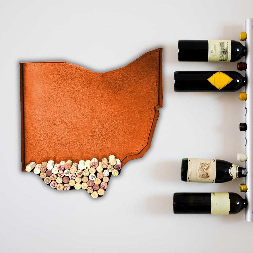 NEONSIGN Ohio State Map Wine Cork Holder Metal Ohio Decor Sign Wine Bar Pub Home Decoration (Brown Patina, 24 inch)