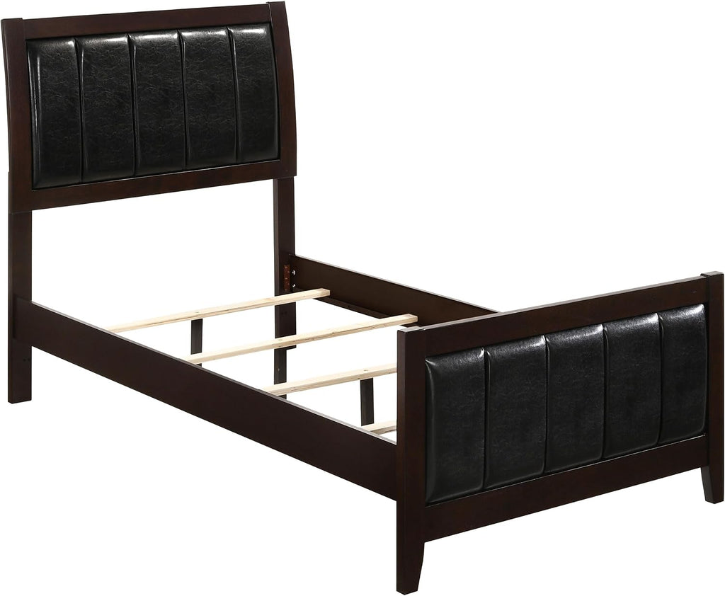 Coaster Home Furnishings Carlton Contemporary 5-Piece Bedroom Set Leatherette Upholstered Twin Size Panel Bed Frame 51-inch Headboard Cappuccino 202091T-S5