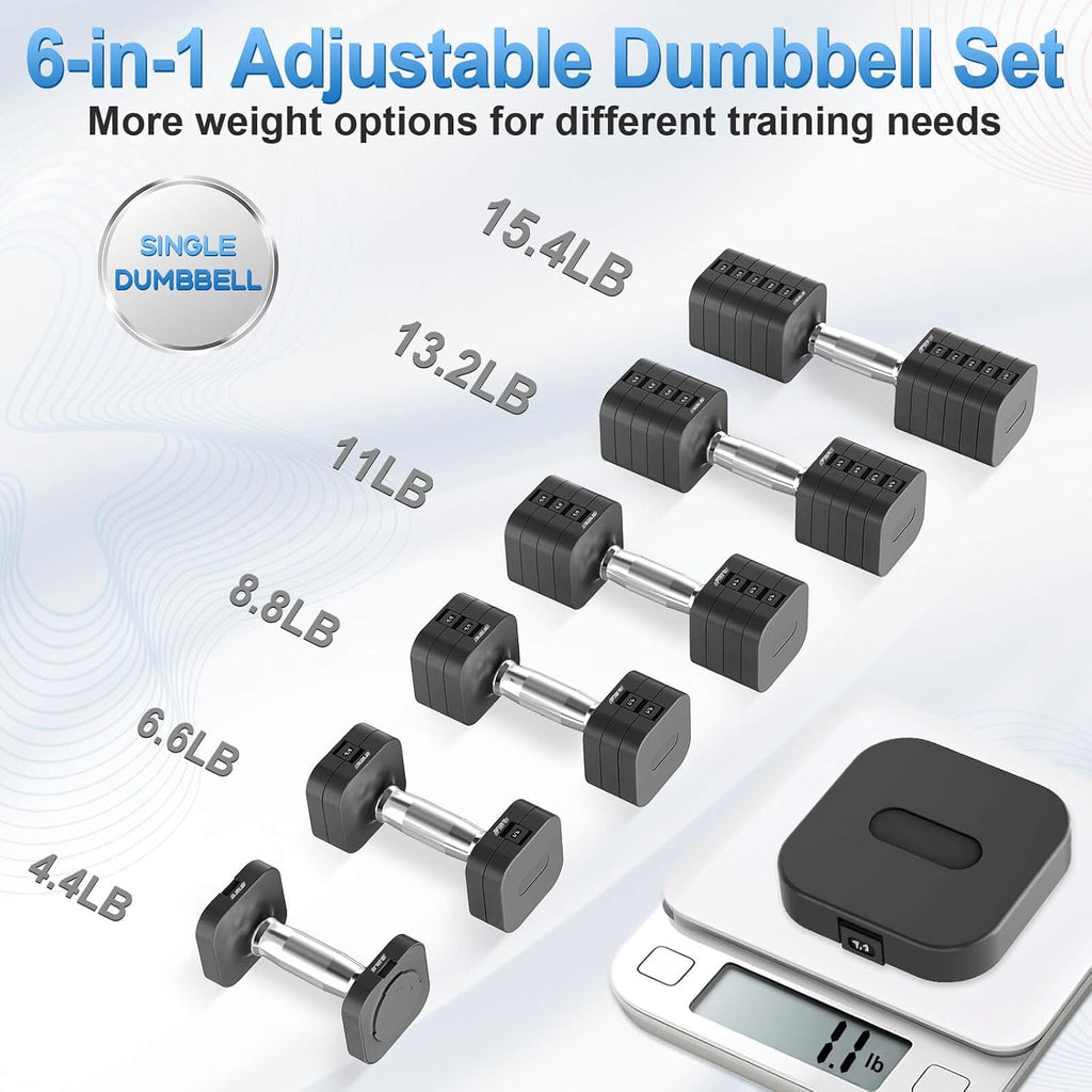 Hezeyferg 30.8LB Adjustable Dumbbell Set, Each Adjustable Weight Dumbbell with 6 Levels 4.4/6.6/8.8/11/13.2/15.4lb, Hand Weights Set for Men/Women Home Gym Exercise Workout