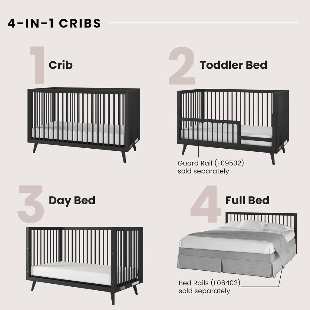Child Craft Cranbrook Design 4-in-1 Convertible Baby Crib Nursery Furniture Set, Baby Bed and 6 Drawers Double Dresser, for Babies, Toddlers and Kids Bedroom (2 Piece - Ebony)