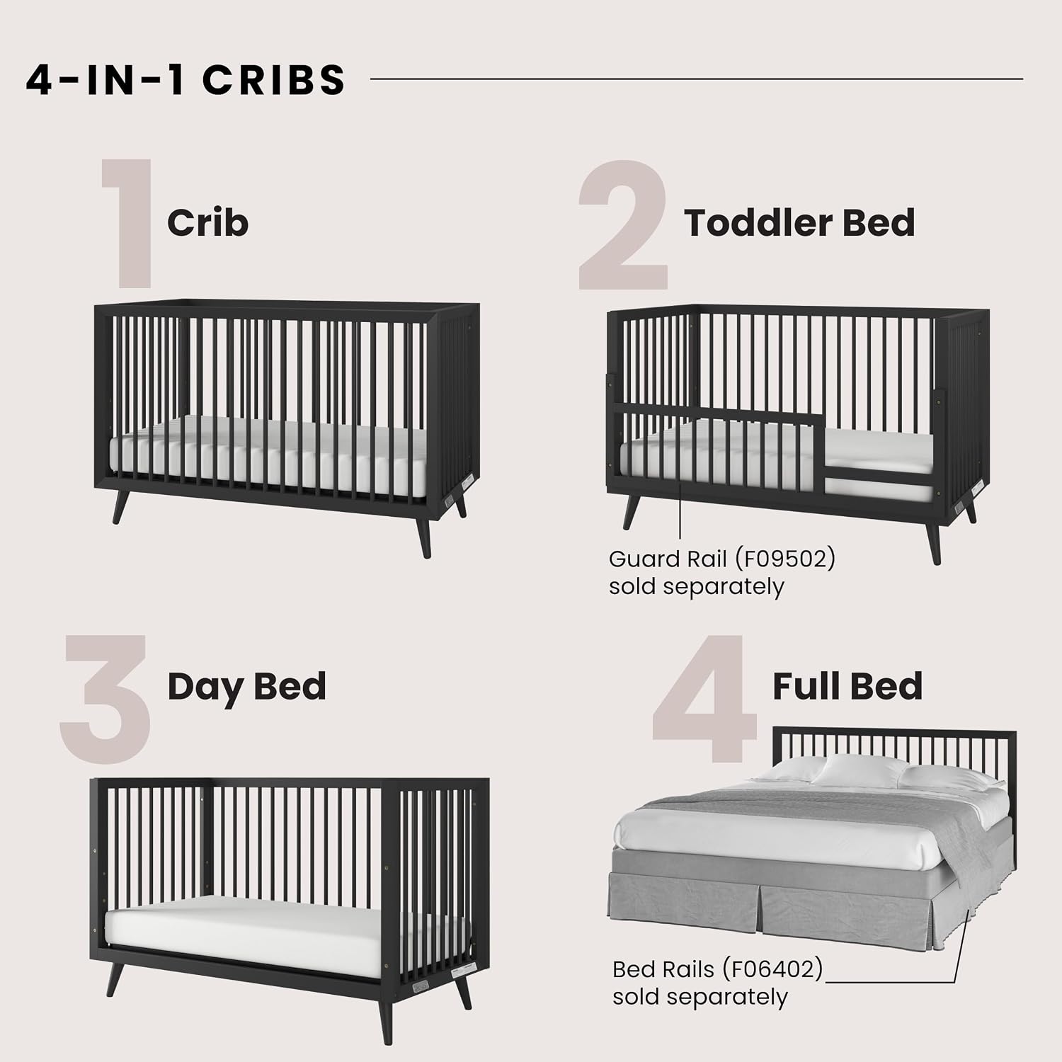 Child Craft Cranbrook Design 4-in-1 Convertible Baby Crib Nursery Furniture Set, Baby Bed and 6 Drawers Double Dresser, for Babies, Toddlers and Kids Bedroom (2 Piece - Ebony)
