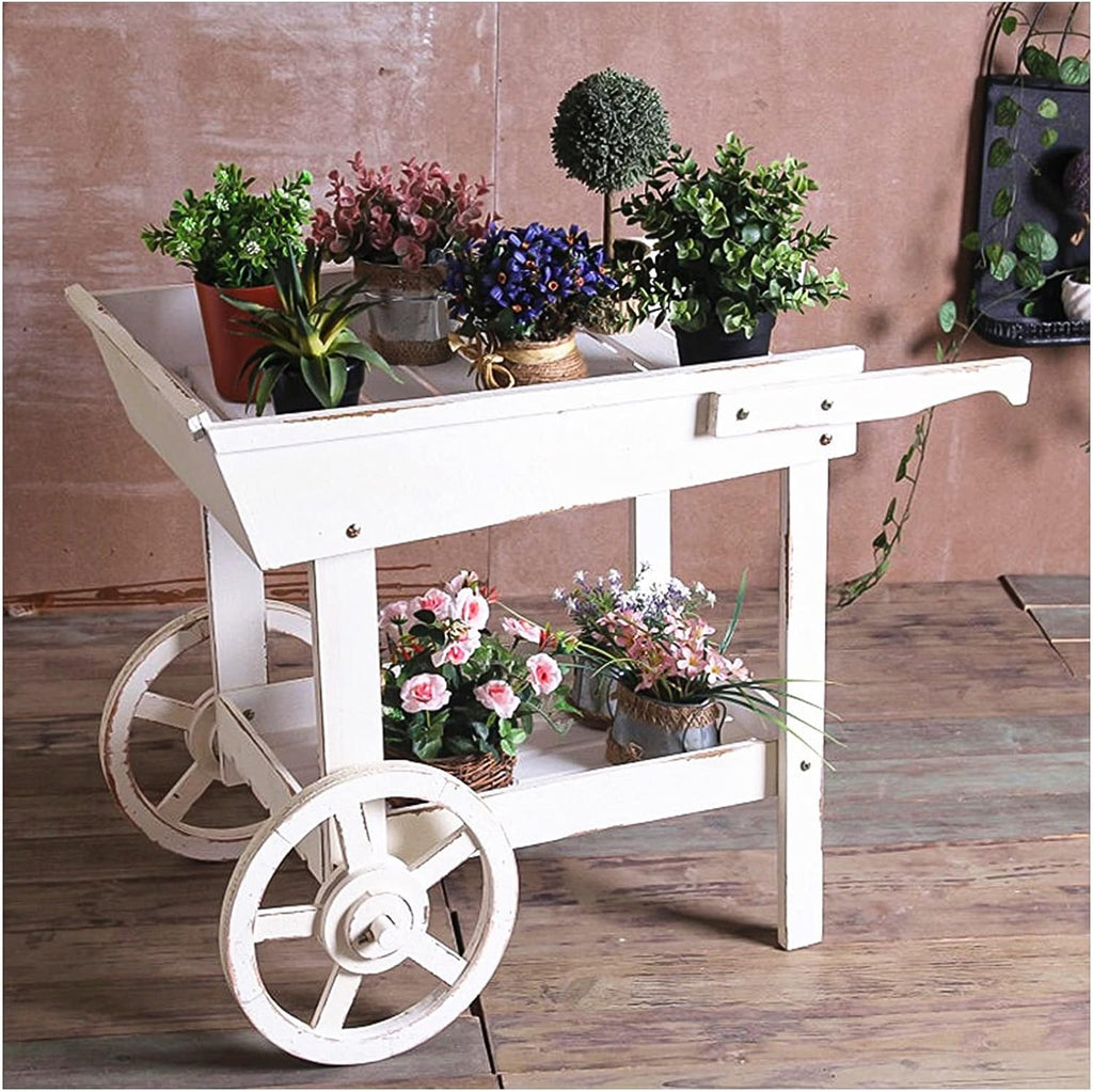 Potting Bench, Outdoor Potting Bench Cart Table, Home and Outdoor Multifunctional Wooden Table Top Worktable On Two Wheels