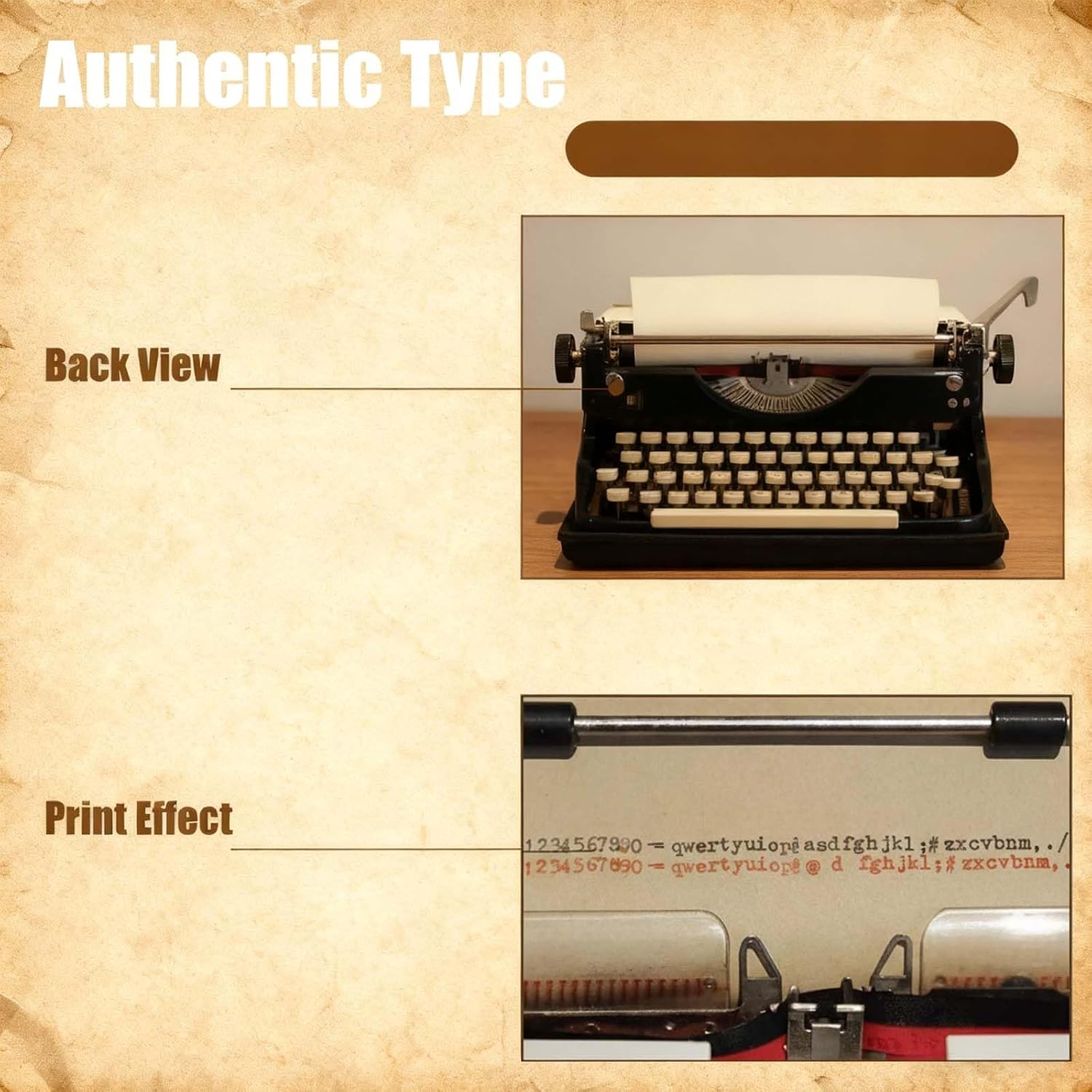 Portable Manual Typewriter, Retro Wireless Classic Manual Typewriter Machine, Mechanical Writing Machine Easy Setup for Notes Letters Writing Writers Literary Black