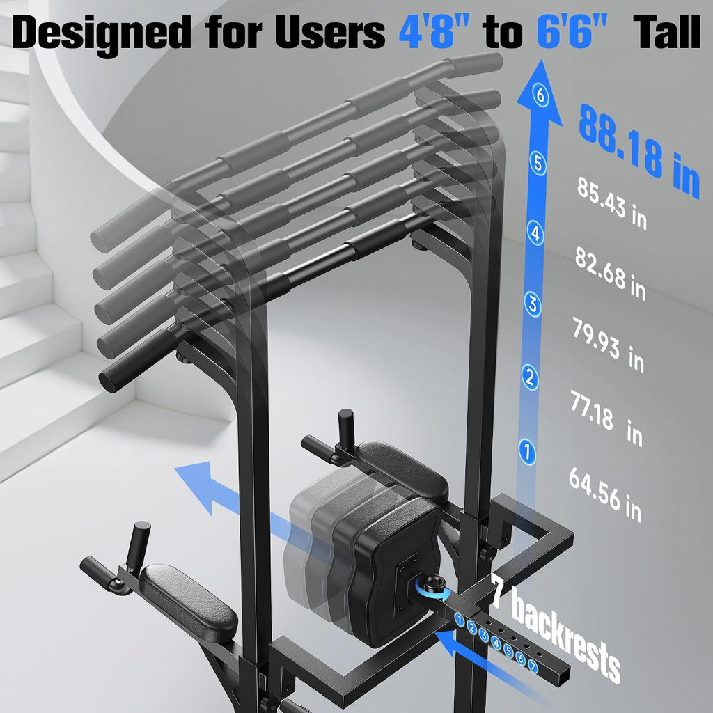 Sportsroyals Power Tower Pull Up Bar Station, 450LBS Stable Pull Up Dip Station for Home Gym Strength Training Equipment | FED Fitness