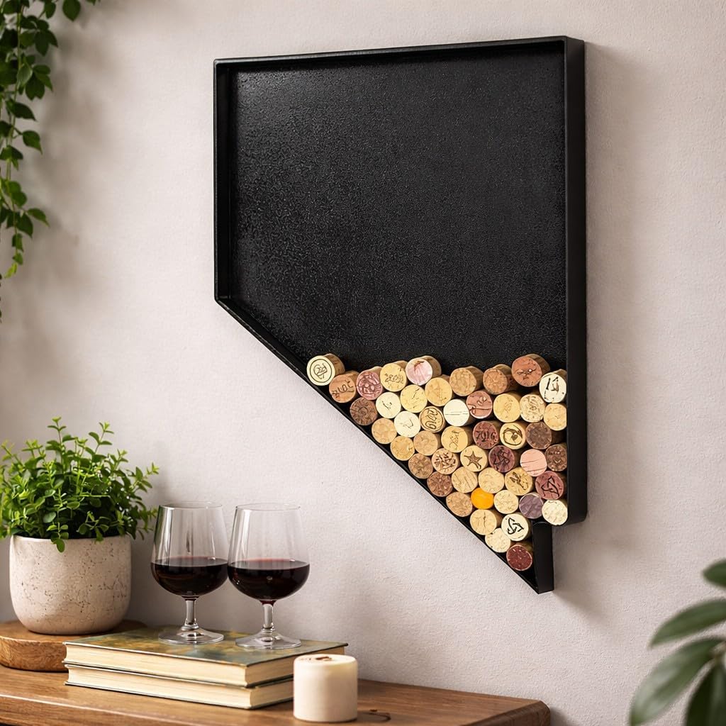 NEONSIGN Nevada State Map Wine Cork Holder Metal Nevada Decor Sign Wine Bar Pub Home Decoration (Black, 24 inch)
