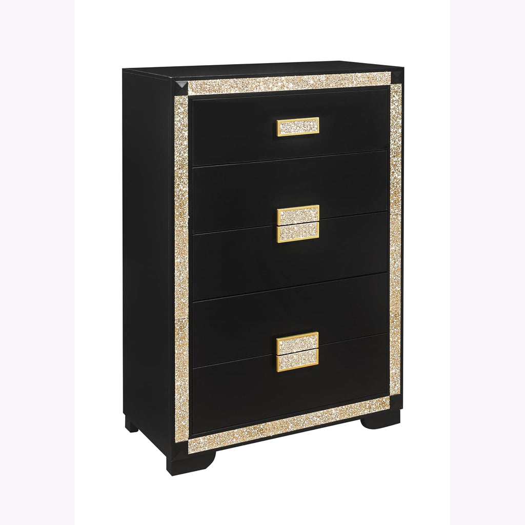 Black,Gold King 5PC Bedroom Set