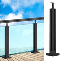 Black Glass Railing Post, 304 Stainless Steel Black Finish, For Stairs And Deck Handrails，Can Be Installed on Wood or Concrete Floor, For 3/8' Or 1/2' Thick Glass(Corner Post,Height-90cm/35.4in)