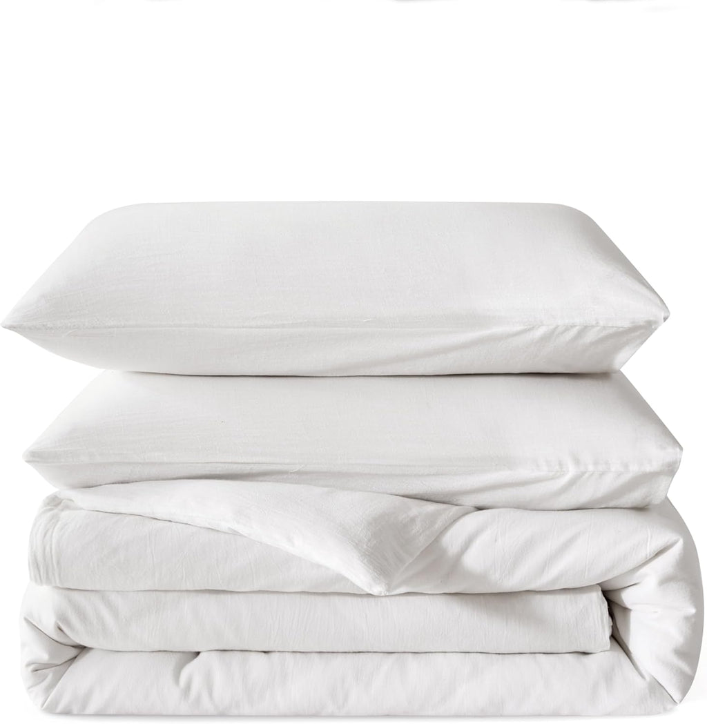 BFS HOME Linen Duvet Cover California King - Soft Breathable Cotton Linen Blend, 3-Pieces Bedding Set with 2 Pillowcases, Stonewashed Texture, Off-White, All-Season Comfort