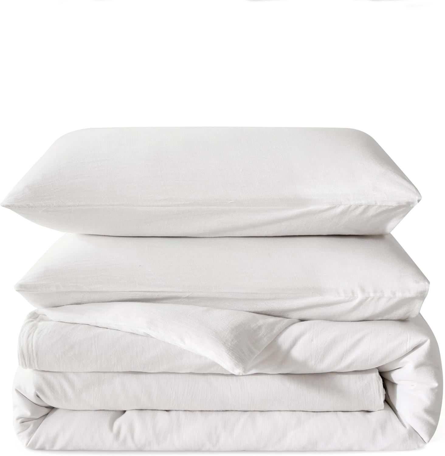 BFS HOME Linen Duvet Cover California King - Soft Breathable Cotton Linen Blend, 3-Pieces Bedding Set with 2 Pillowcases, Stonewashed Texture, Off-White, All-Season Comfort