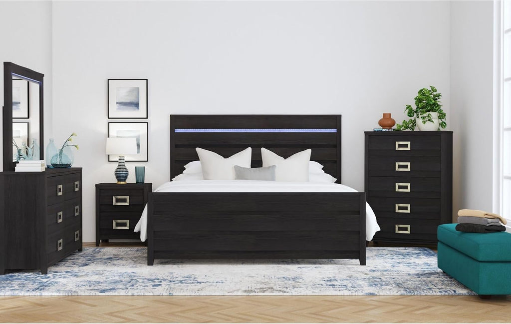 Picket House Chett Full 5PC Bedroom Set with LED in Black