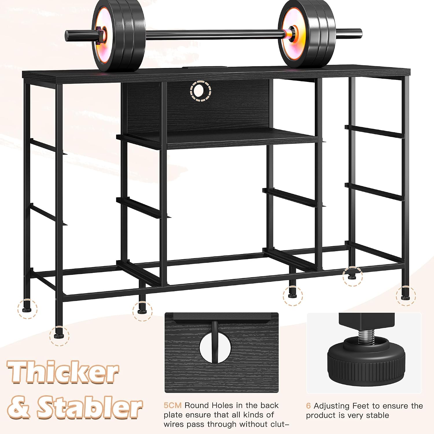 Black Dresser for Bedroom with LED Lights & Charging Station, Dresser TV Stand for Bedroom with 8 Drawer for 55 inch TV, Fabric Dressers & Chests of Drawers with Open Shelves for Hallway Entryway