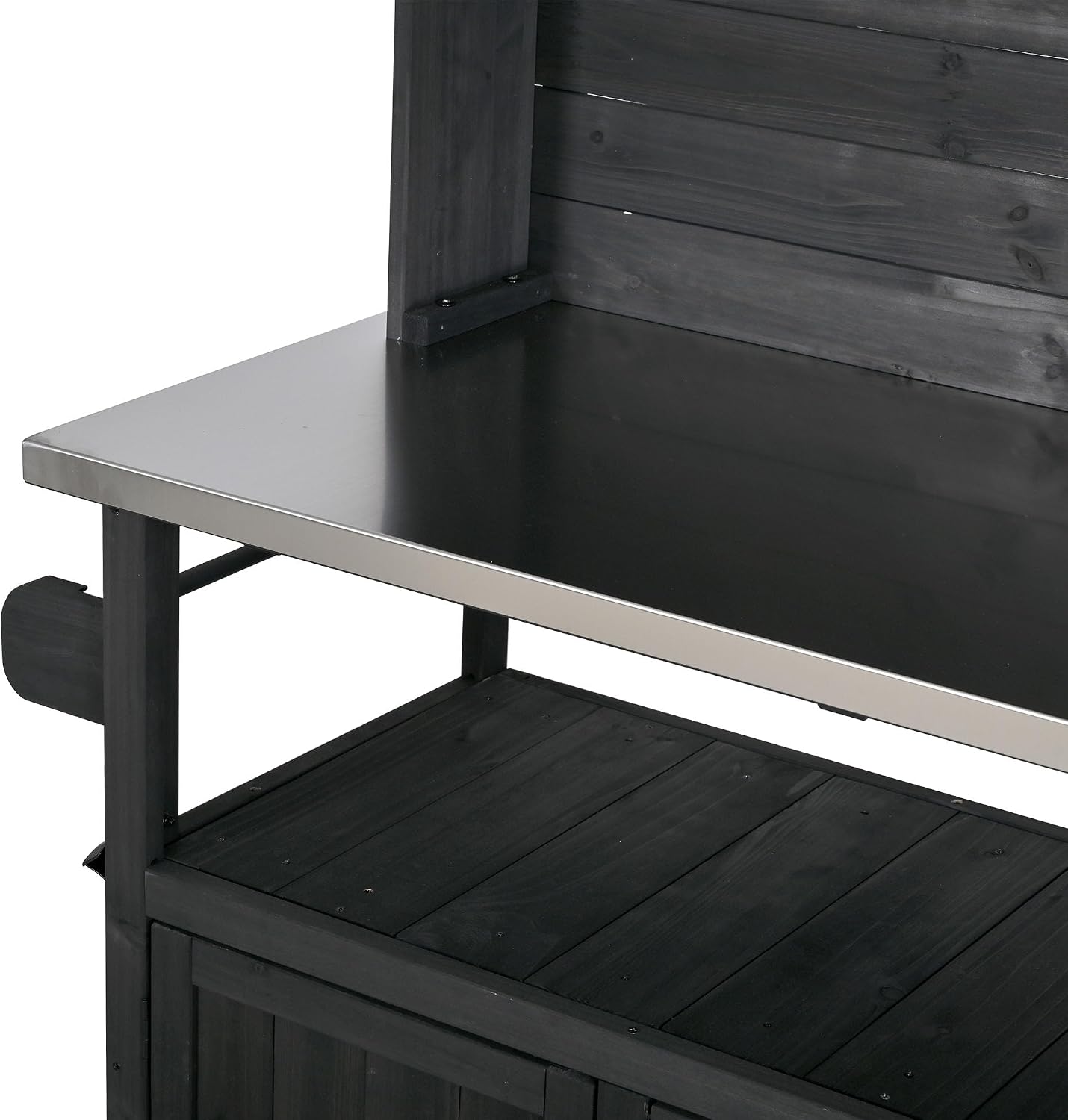 Potting Benches for Outside with Stainless Steel Top, 65''H Fir Wood Potting Bench with Storage, Outdoor Gardening Table (Black)