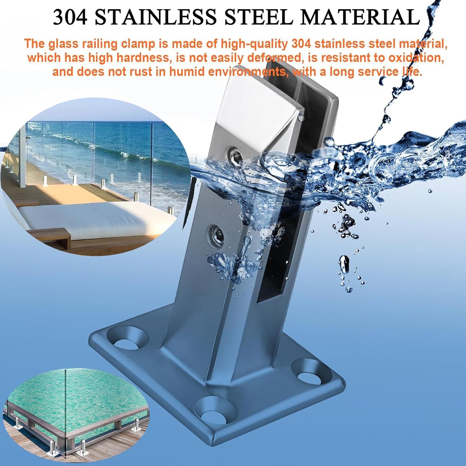 Generic 4pack Glass Clamp Glass Standoff, Heavy Duty 304 Stainless Steel Glass Clamp Pool Fence Balustrade Railing Post Clamps,Black,200mm