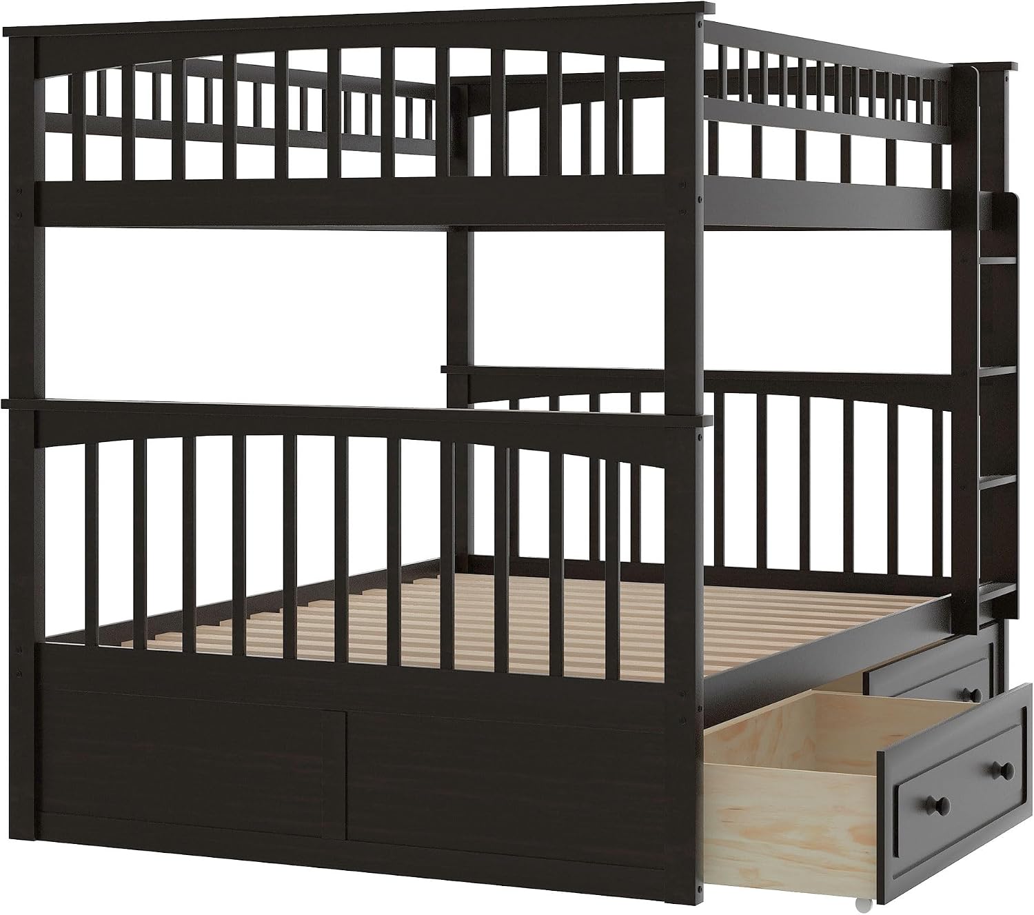 Harper & Bright Designs Full Over Full Wood Bunk Bed with Two Storage Drawers and Ladder, Convertible Storage Bunk Bed Can Be Divided Into Two Full Size Daybeds, Espresso
