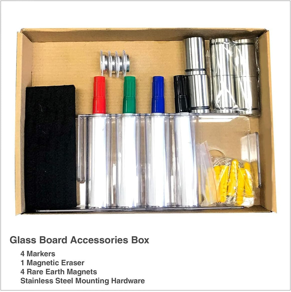 Fab Glass and Mirror Magnetic Glass Dry Erase Board - Frameless Black Whiteboard - Wall Mounted with Marker, Eraser & Rare Earth Magnets - 48'W x 36'H