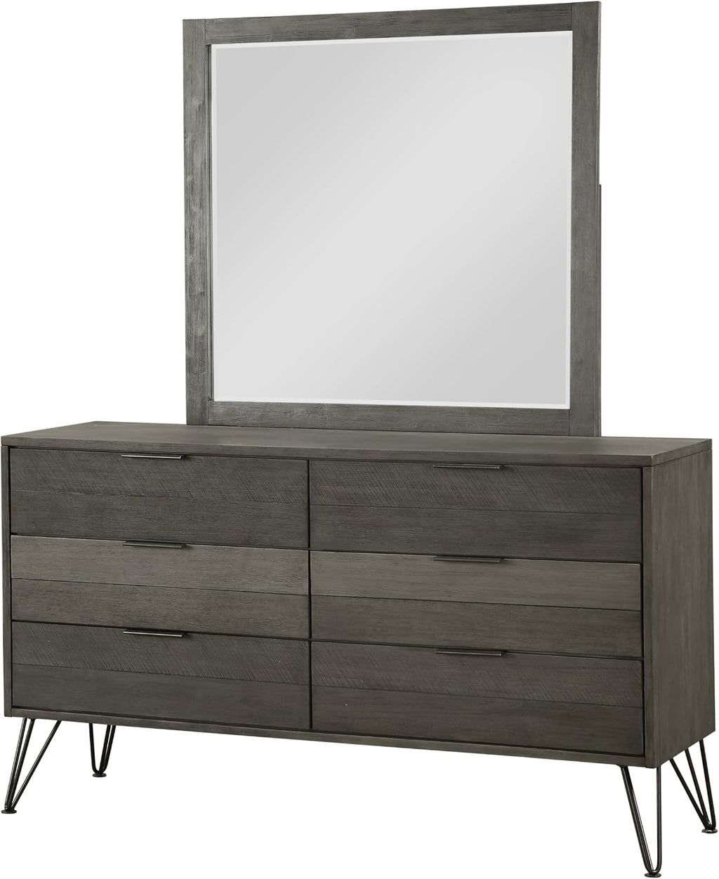 5-Piece Modern Full Size Bed Set Panel Gray Finish Solid Acacia Wood Metal Legs Bedroom Furniture