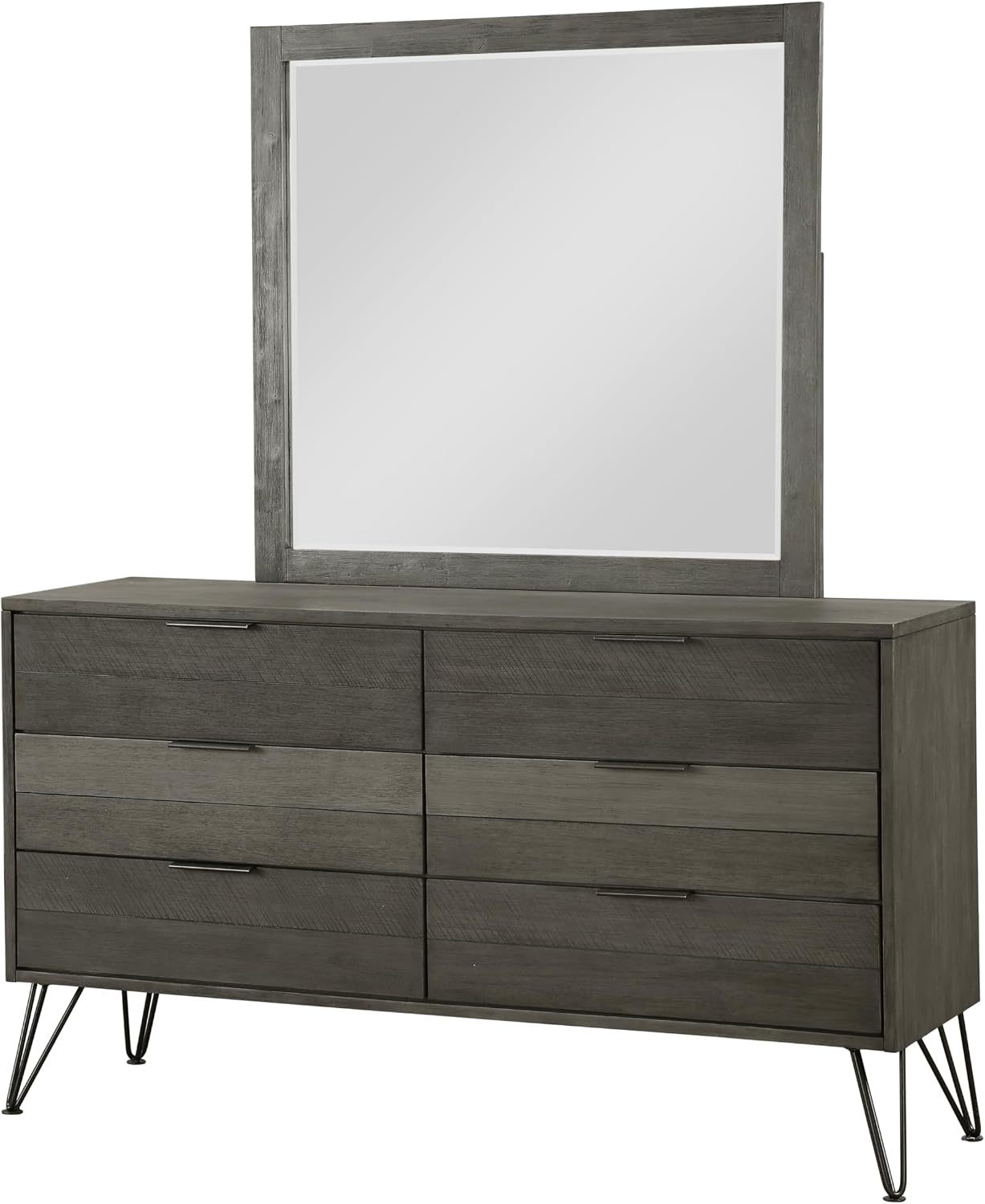 5-Piece Modern Full Size Bed Set Panel Gray Finish Solid Acacia Wood Metal Legs Bedroom Furniture